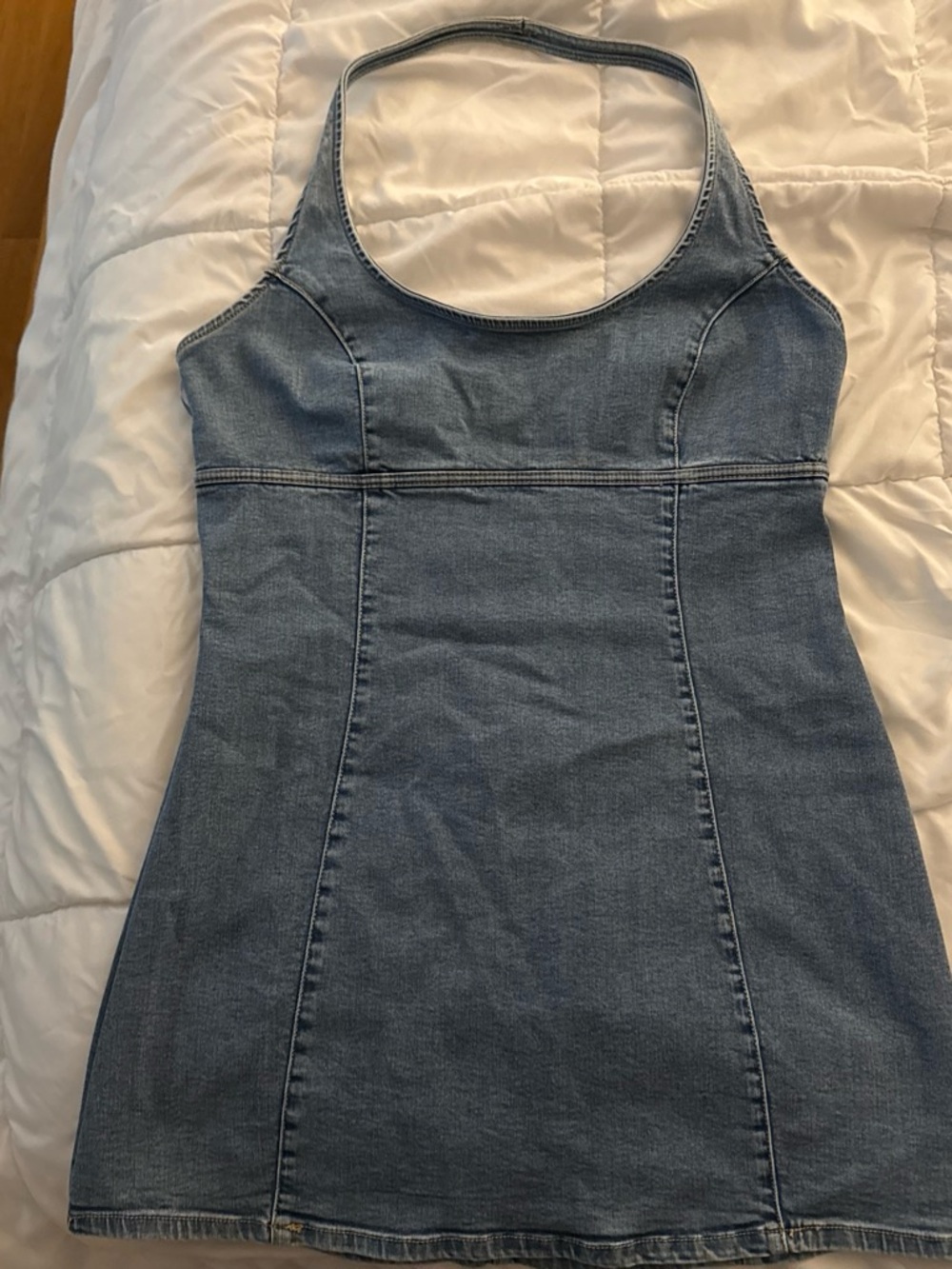 Garage Light Blue Denim Halter Mini Dress